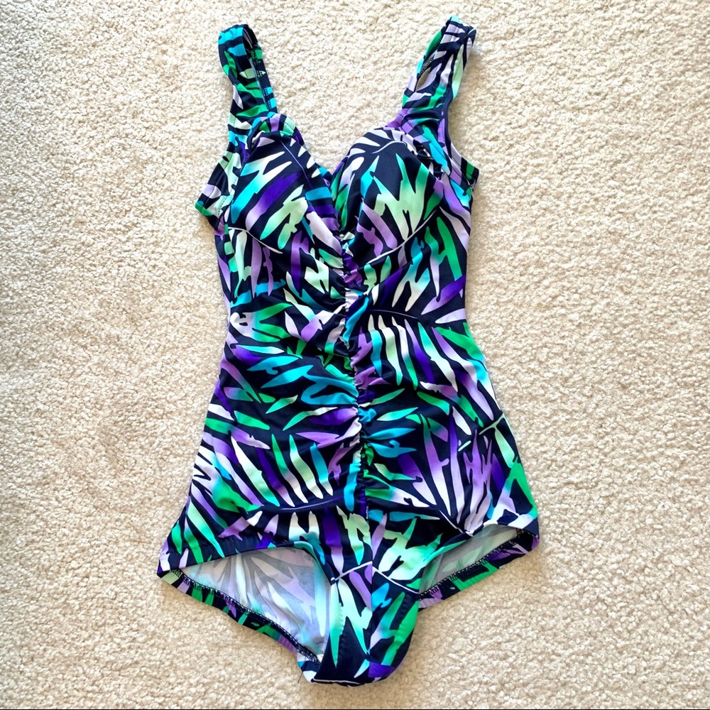 Vintage MAXINE Tropical Leaf One Piece—SZ. SM